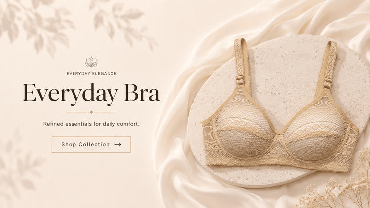 Everyday bra collection banner by Vareno Wear featuring soft, comfortable bras in elegant everyday colors