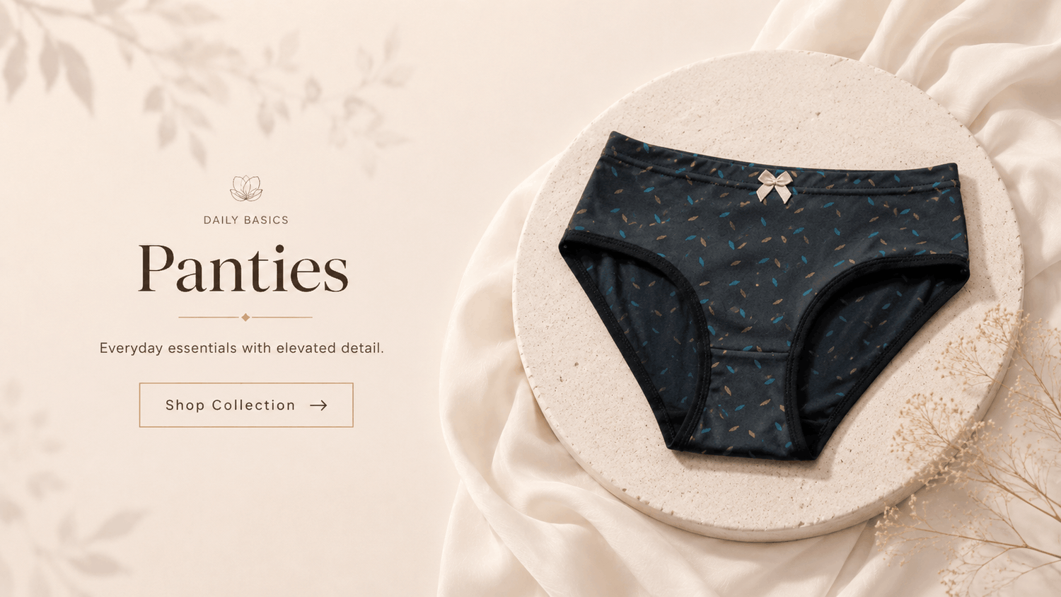 Panties collection banner by Vareno Wear featuring elegant everyday panties with premium fabric detail