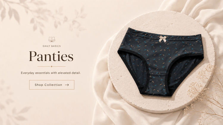 Panties collection banner by Vareno Wear featuring elegant everyday panties with premium fabric detail