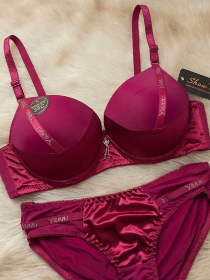 Vareno Wear Satin Padded Bra and Panty Lingerie Set for Women Maroon Pakistan